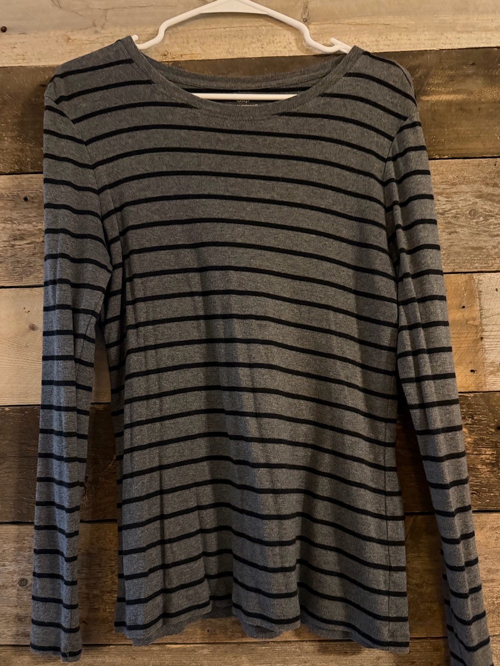 Gray and Black Striped Long Sleeve Top